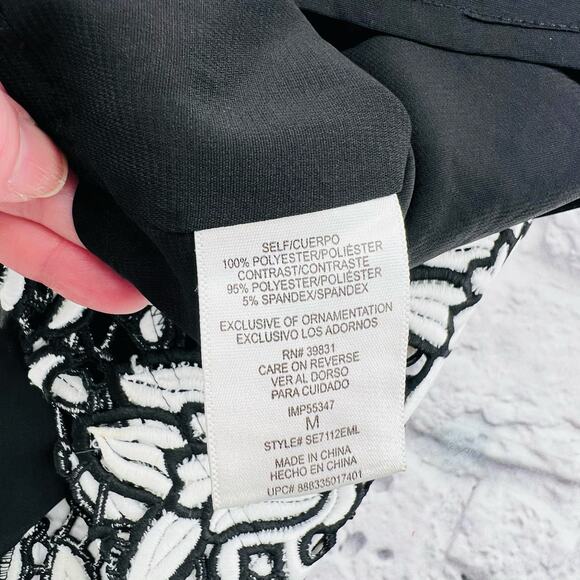 SAM EDELMAN Dress Womans Medium Black White Lace Sheath Sleeveless Embroidereded - Picture 6 of 10